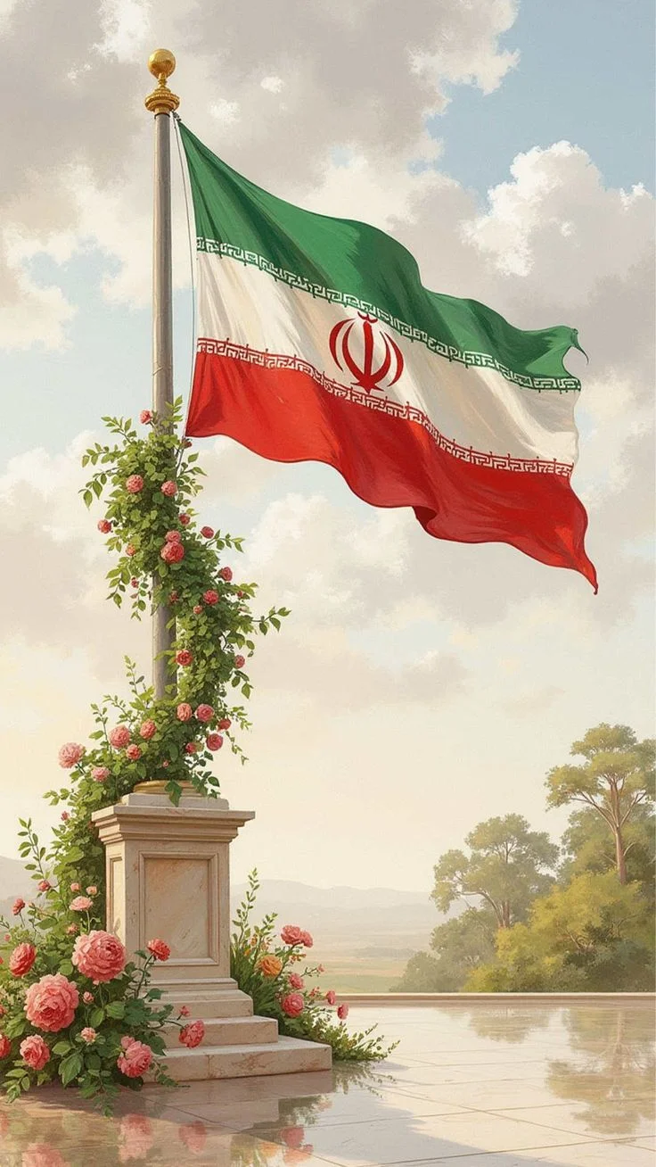 پرچم ایران در میان گلها
